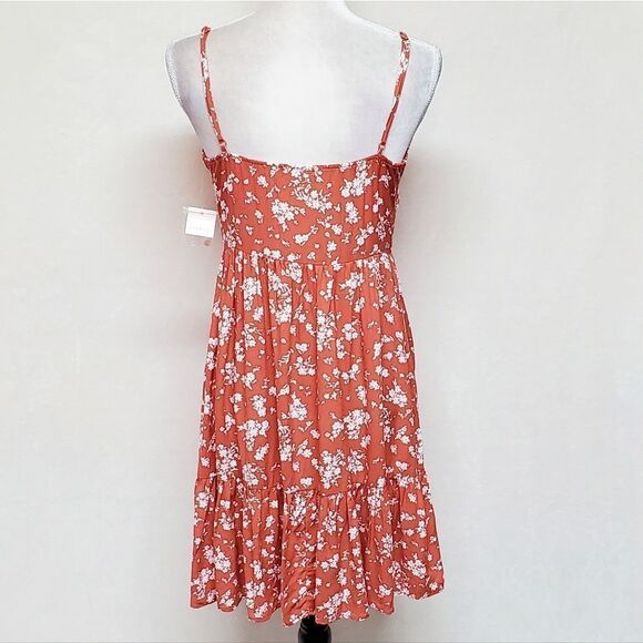 ULTRA Flirt Boho Orange White Floral Tiered Spaghetti Strap Mini Dress Small - Picture 9 of 12